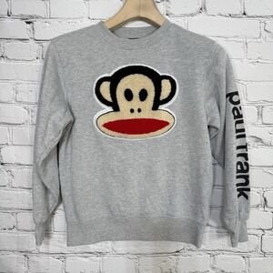 Paul Frank Sweatshirt Juniors XS Julius Monkey‎ Patch Gray Crewneck Graphic LS